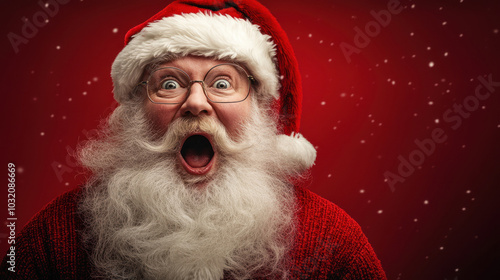 Santa with shocked look and snowflake background scene