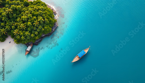 Nui beach and long tail boat in Phi Phi Don island, Krabi, aerial top view. Concept beauty nature of Thailand, travel Phuket isolated with white highlights, png