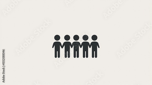 Black-and-white icon depicting a group of people standing in a line, symbolizing teamwork, collaboration, and focus groups. Ideal for concepts of human resources, community, and customer engagement. photo