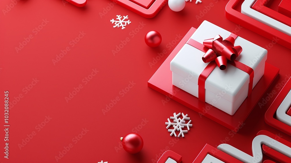 3D Rendering of Floating Christmas Gift Box Icon 3D Rendering of Floating Christmas Gift Box Icon