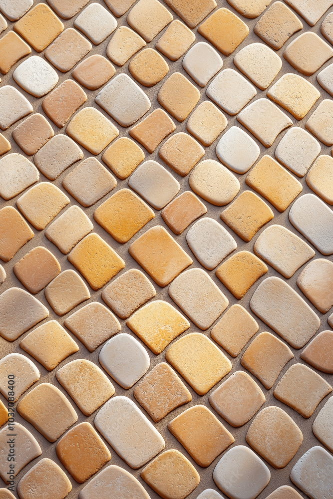 Closeup of a textured stone tile walkway in shades of brown and white. Closeup of a textured stone tile walkway in shades of brown and white.