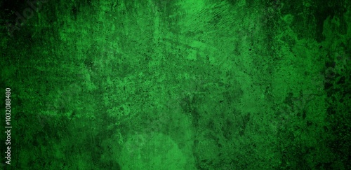 long cracked wall background in green color, Abstract background texture concrete or plaster hand made wall