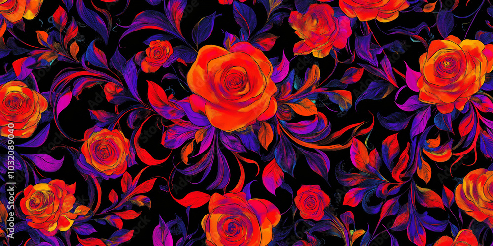 Psychedelic 60s Rose Floral Pattern