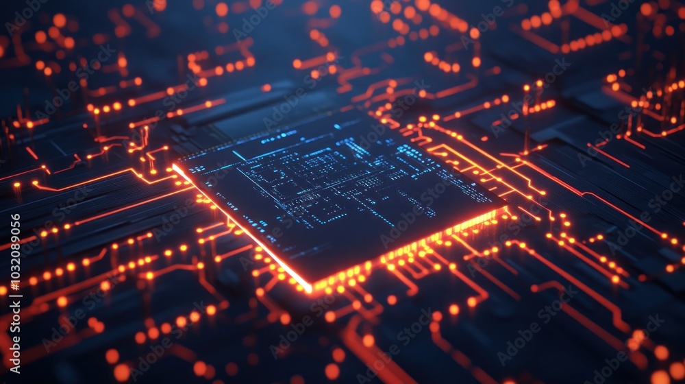 Circuit Board with Glowing Lines Circuit Board with Glowing Lines