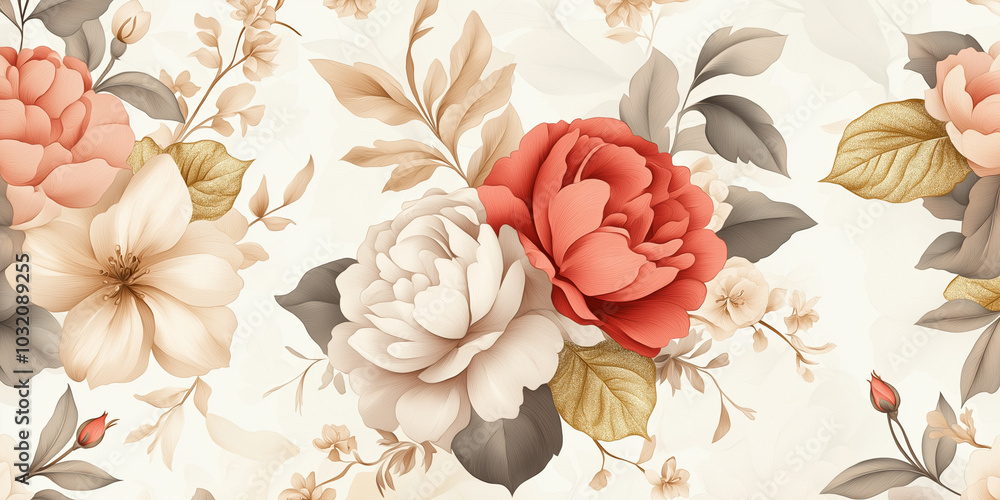 Victorian Floral Peony and Rose Pattern Victorian Floral Peony and Rose Pattern