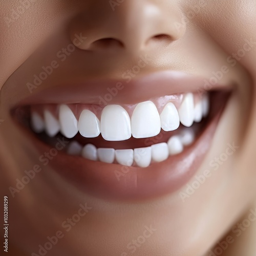 Close-up, Big Beautiful, Healthy Smile of Young Woman With White Teeth. Dental Health Care. Concept