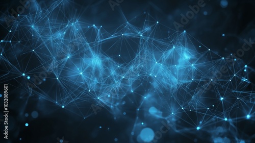 Abstract Blue Connected Network. Technology Background with Points, Lines, and Blur Effect.