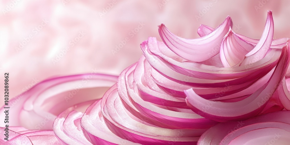 Beautifully stacked pink onion slices create a vibrant and appetizing background for culinary themes and recipes. Beautifully stacked pink onion slices create a vibrant and appetizing background for culinary themes and recipes.