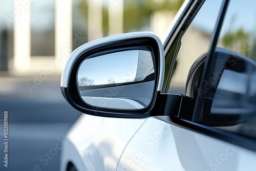 White rear view mirror of electric car