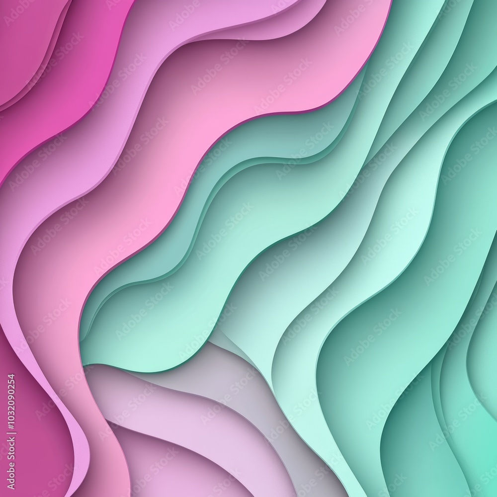 Abstract Pastel Pink And Turquoise Background With Wavy Layers Creating A 3D Paper Cutout Effect Abstract Pastel Pink And Turquoise Background With Wavy Layers Creating A 3D Paper Cutout Effect