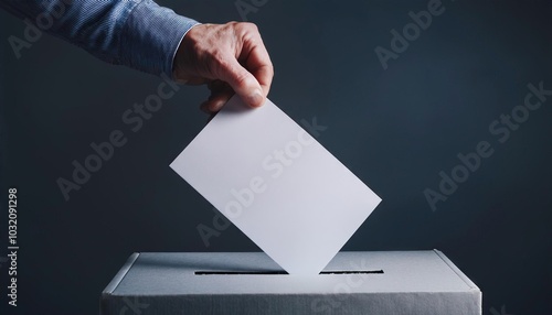  usa elections. hand dropping paper ballot in voting box  photo