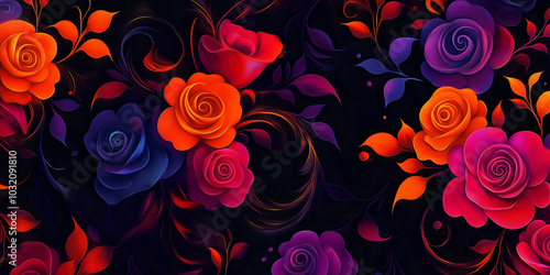 Psychedelic 60s Rose Floral Pattern