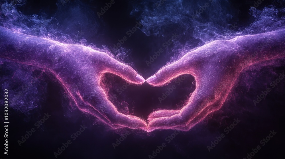 Dreamy, intertwined hands create a heart shape. Dreamy, intertwined hands create a heart shape.