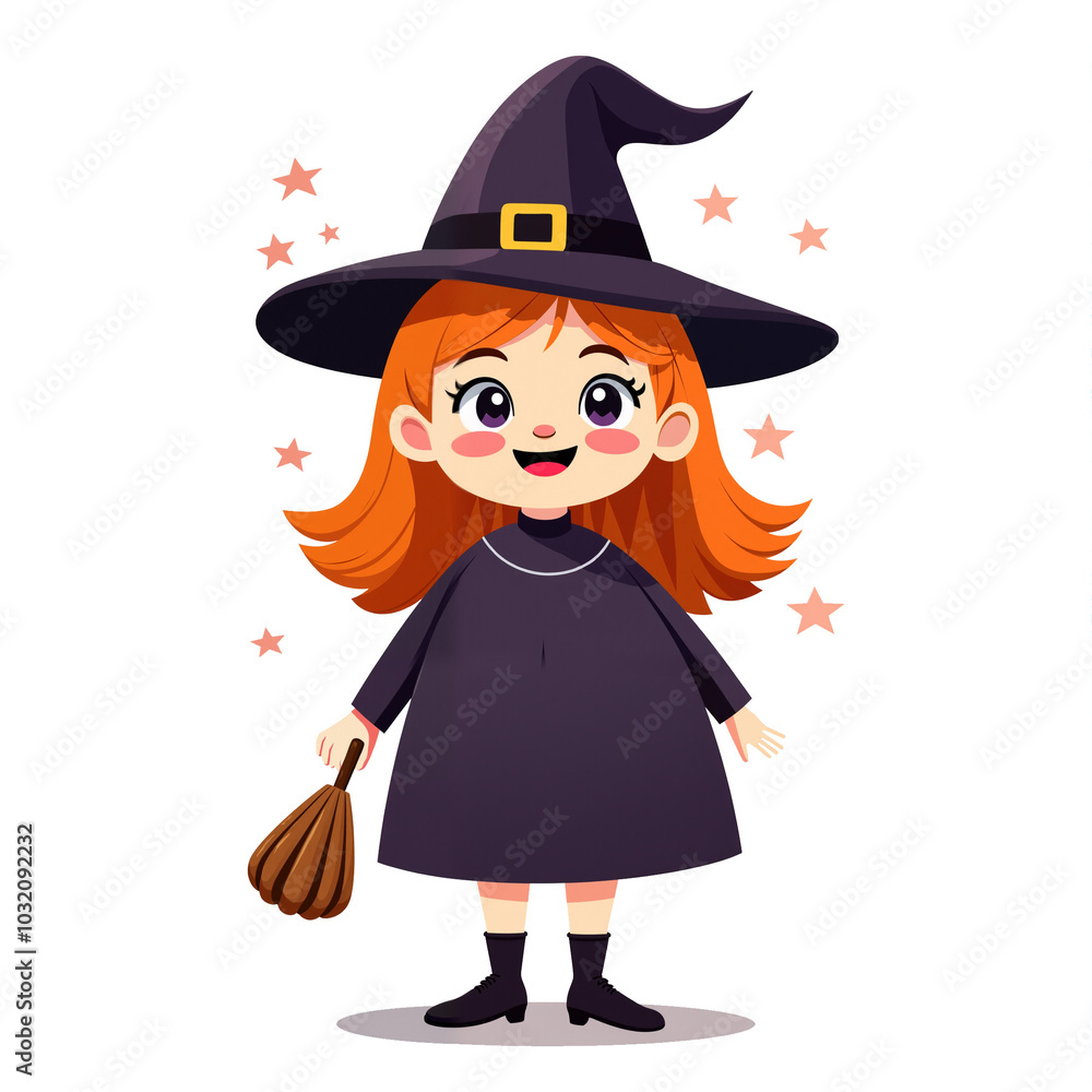Cute illustration of witch with a broom. isolated halloween characters PNG with no background in cartoon style Cute illustration of witch with a broom. isolated halloween characters PNG with no background in cartoon style