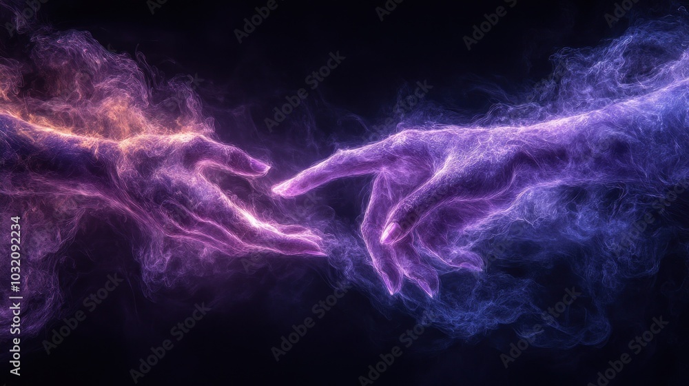 Fototapeta premium Delicate hands in a dynamic nebula-like aura