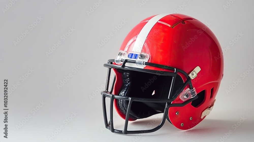 Fototapeta premium Bright Red American Football Helmet Displayed on a Clean Background Generative AI