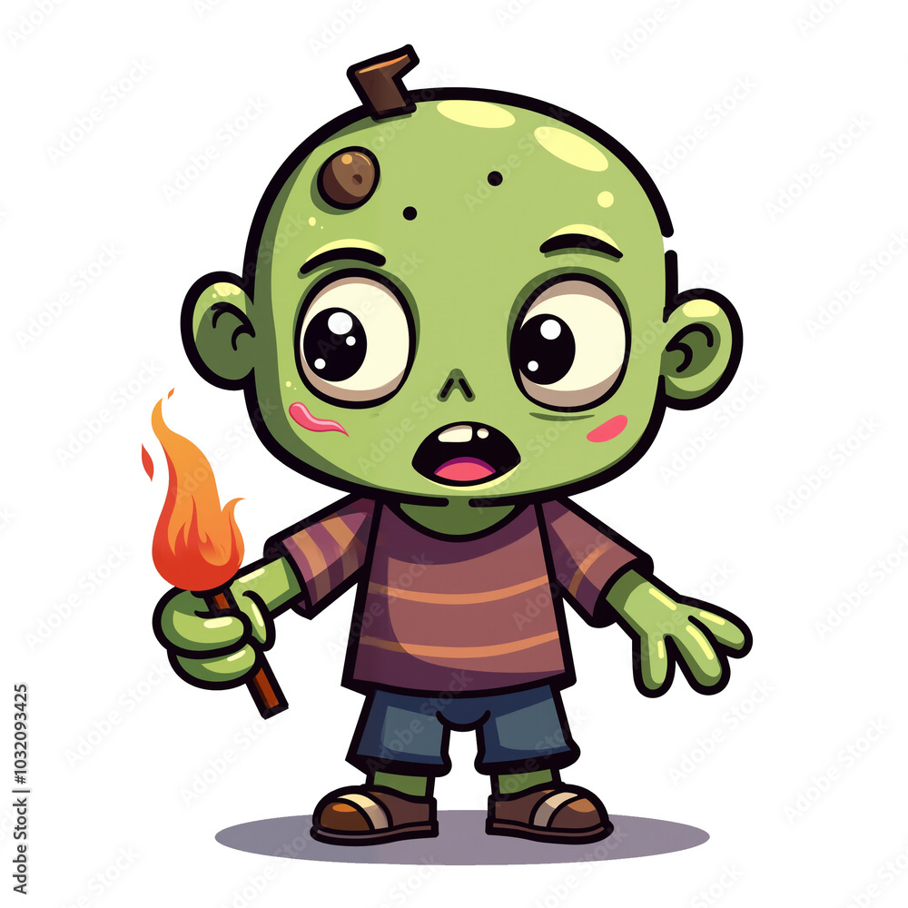 Obraz premium Cute illustration of green zombie. isolated halloween characters PNG with no background in cartoon style