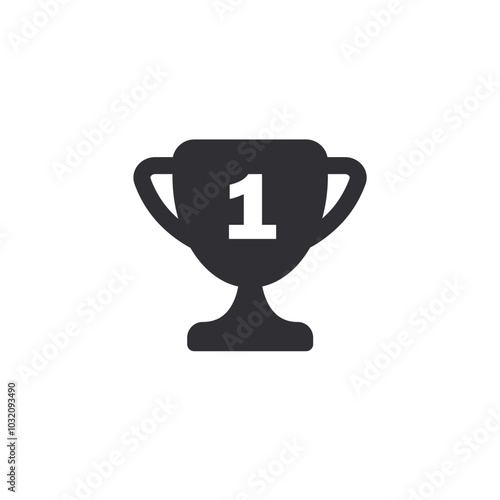 Winner's trophy icon. Symbol of victory. Cup icon. Goblet icon. Champion trophy cup. Sport cup on stand. Achievement badge. Reward badge. First place. Quality mark. Premium quality. Award icon. Place