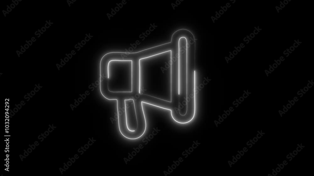 Glowing Megaphone Icon in HD Video Neon Animation – Announcement and Communication Symbol on Black Background