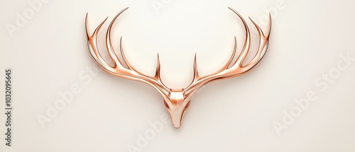 Golden Deer Antlers on White Background   Minimalist Design