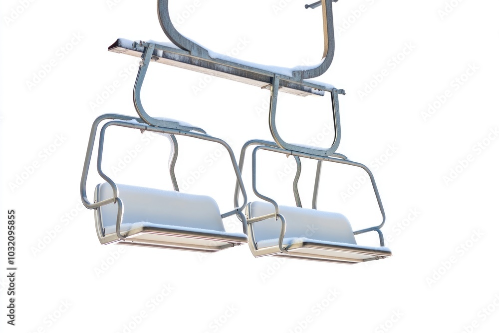 A pair of chairs suspended high above the ground, with no visible support A pair of chairs suspended high above the ground, with no visible support