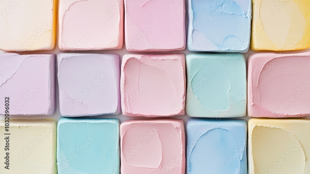 Pastel Harmony, a soothing arrangement of uniform squares in soft hues, evoking tranquility and simplicity in design. Pastel Harmony, a soothing arrangement of uniform squares in soft hues, evoking tranquility and simplicity in design.