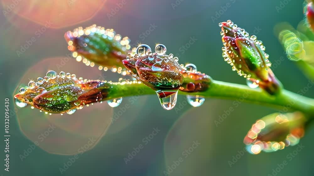 Close-up of plant buds with morning dew.