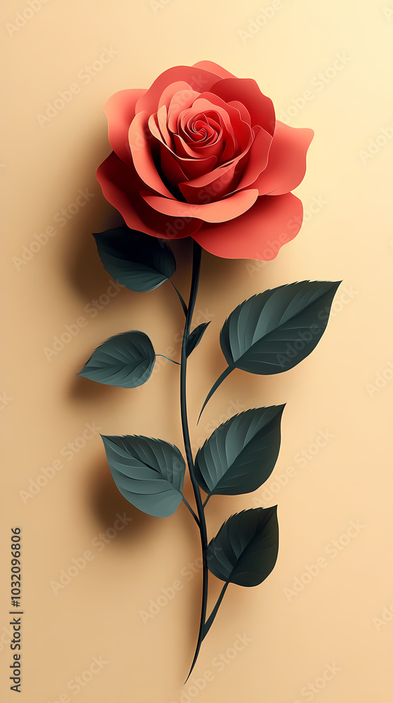 Fototapeta premium Rose flower logo 3d vector papercut