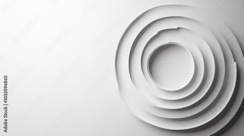 Fototapeta premium Abstract 3D render of white concentric circles on a white background.