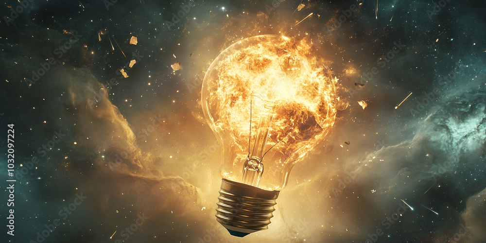 Light Bulb with Cosmic Energy Sparking in Space Light Bulb with Cosmic Energy Sparking in Space