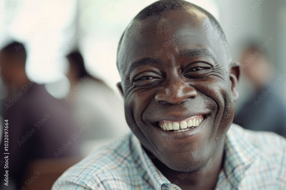 A person smiling while seated at a table A person smiling while seated at a table