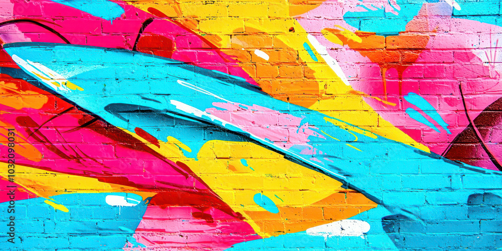Obraz premium A colorful mural of a wave on a brick wall