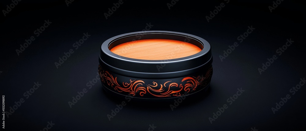 Black Bowl with Orange Interior and Ornate Design Black Bowl with Orange Interior and Ornate Design