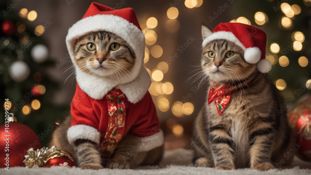 cats in santa claus hats and christmas decorations cats in santa claus hats and christmas decorations