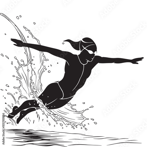 Black silhouettes of swimmers on a white background