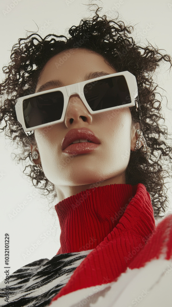 Stylish individual showcasing modern fashion with bold sunglasses and vibrant outfit. confident expression and unique style highlight contemporary trends in fashion Stylish individual showcasing modern fashion with bold sunglasses and vibrant outfit. confident expression and unique style highlight contemporary trends in fashion