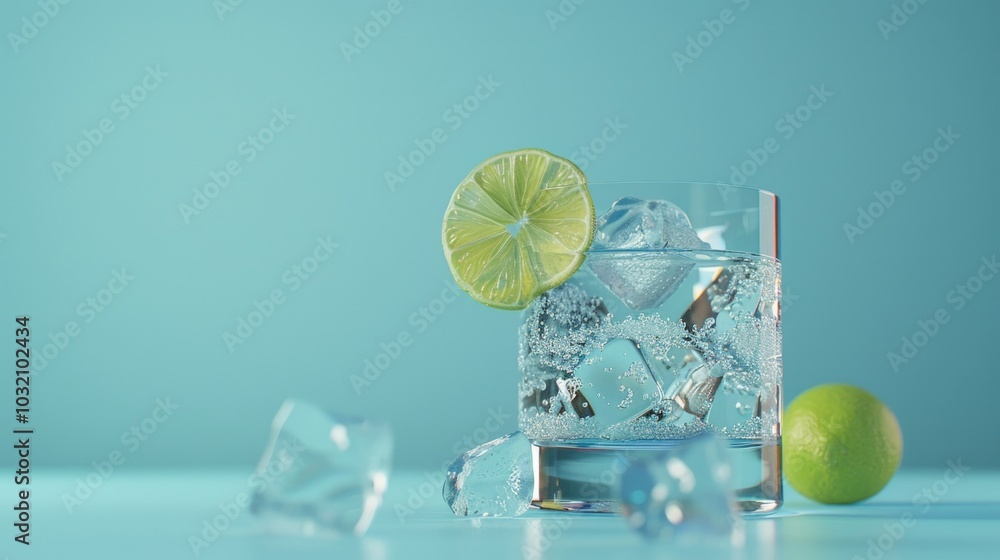 A refreshing drink with ice and a slice of lime A refreshing drink with ice and a slice of lime