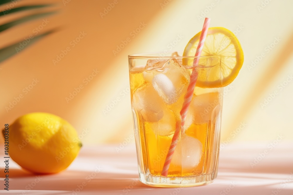 A glass of lemonade sits next to a sliced lemon on a table A glass of lemonade sits next to a sliced lemon on a table