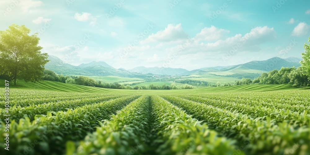 A scenic view of lush green fields under a bright sky, showcasing the beauty of nature and agriculture in harmony. A scenic view of lush green fields under a bright sky, showcasing the beauty of nature and agriculture in harmony.