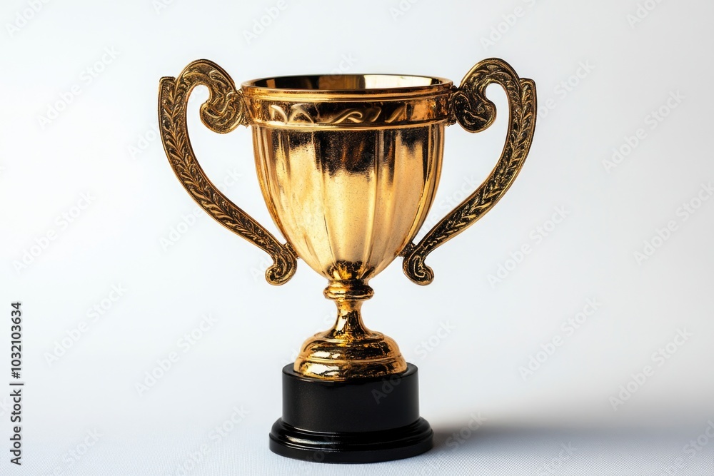 A golden trophy sits atop a sleek black base, perfect for awards or recognition A golden trophy sits atop a sleek black base, perfect for awards or recognition