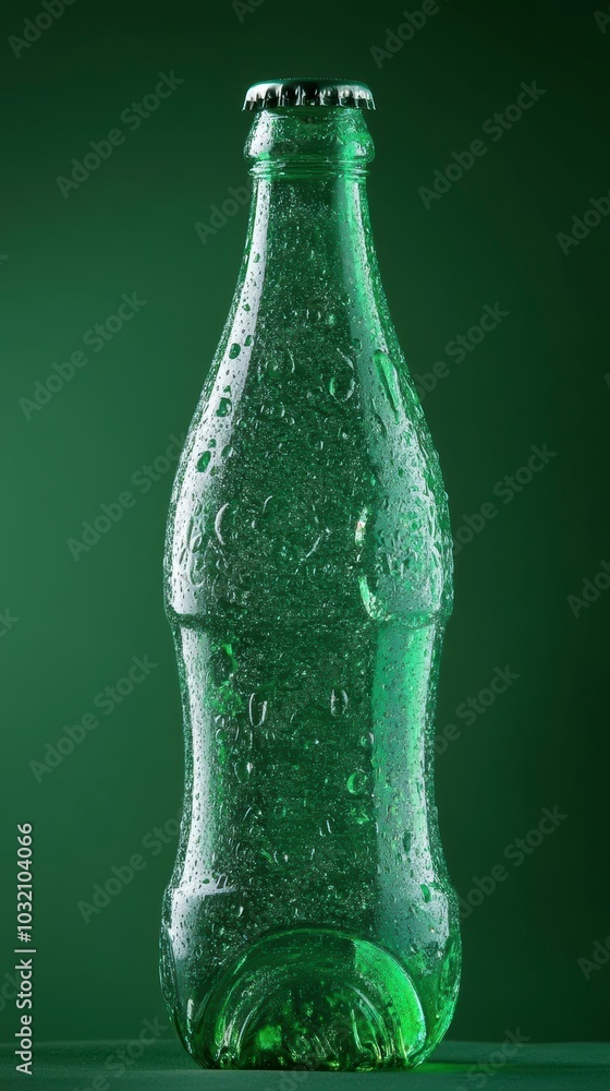 A glass bottle with condensation droplets A glass bottle with condensation droplets