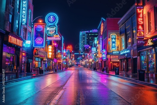 Vibrant Urban Night Scene with Neon Lights