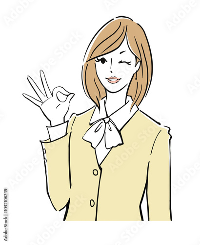 Simple illustration of an adult woman signing OK.