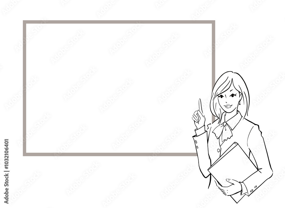 Businesswoman holding a file in one hand, pointing and explaining on a whiteboard.
Businesswoman holding a file in one hand, pointing and explaining on a whiteboard.