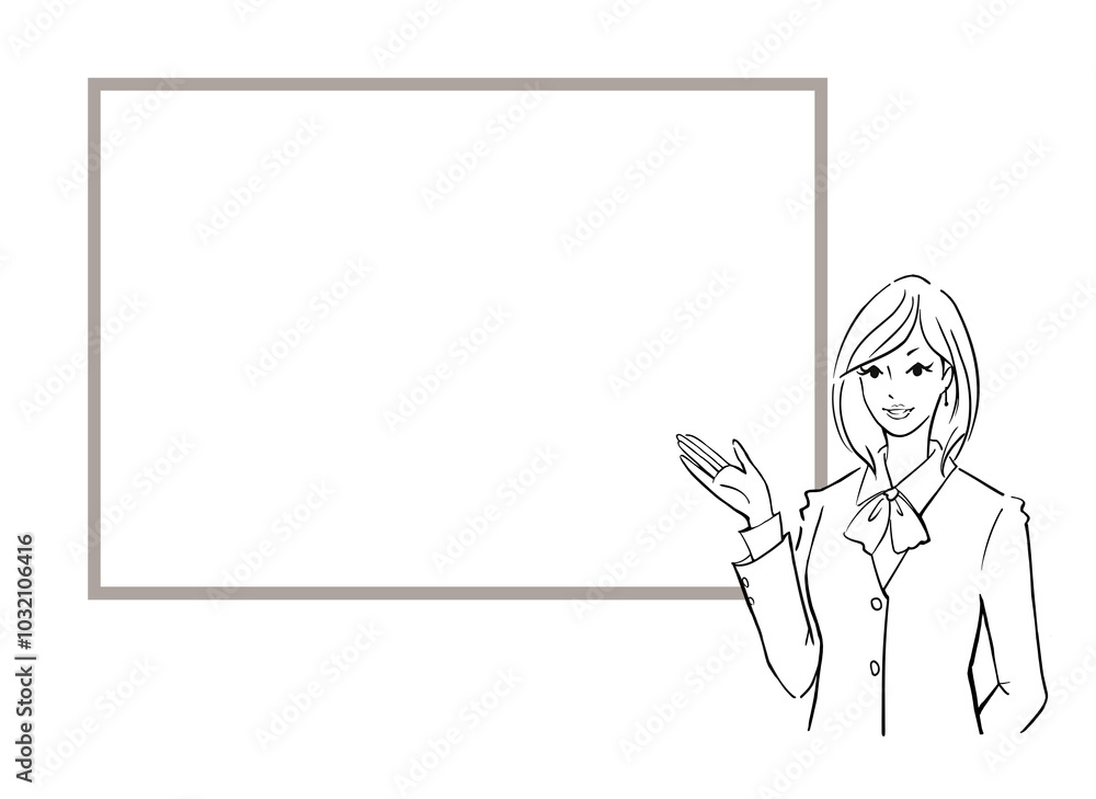Simple illustration of an adult woman explaining on a whiteboard. Simple illustration of an adult woman explaining on a whiteboard.