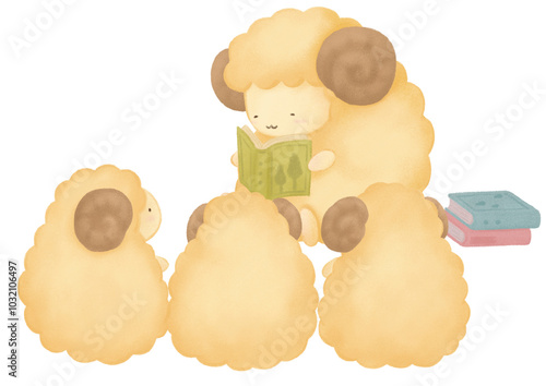 本を読んでもらう羊たちのイラスト