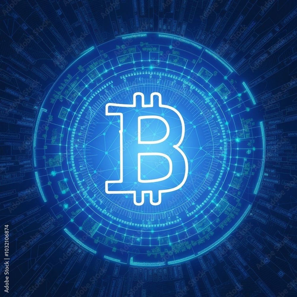 Bitcoin sign on blue background Bitcoin sign on blue background