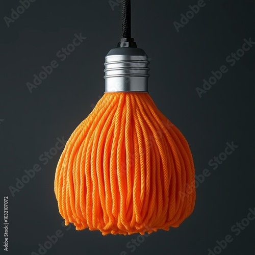 A contemporary light fixture with an orange fabric shade