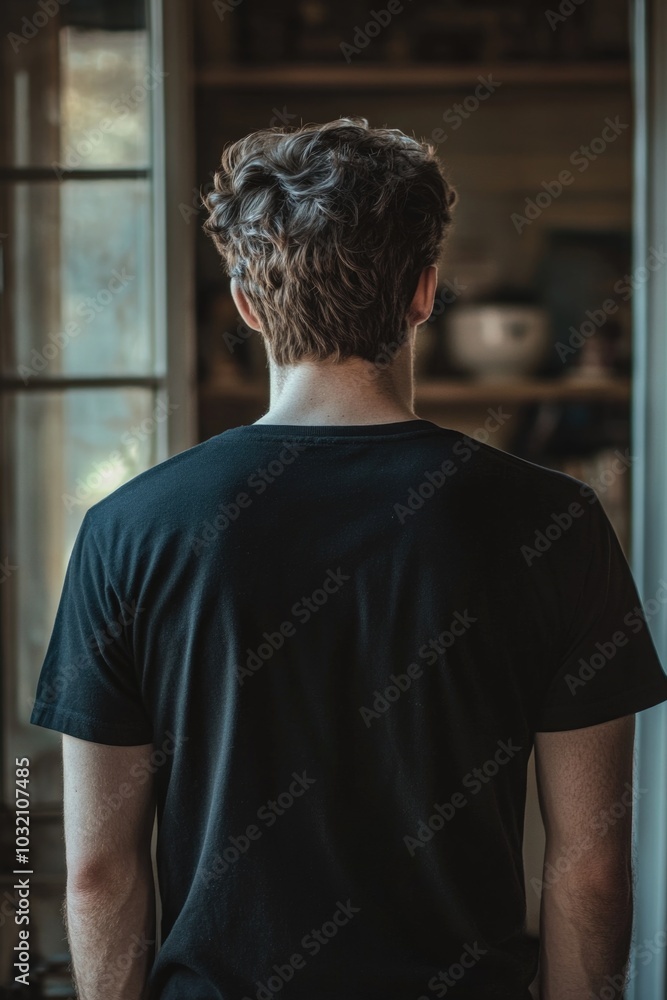 A man standing by the window, gazing outside A man standing by the window, gazing outside