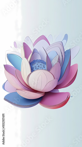 Lotus flower logo 3d vector papercut